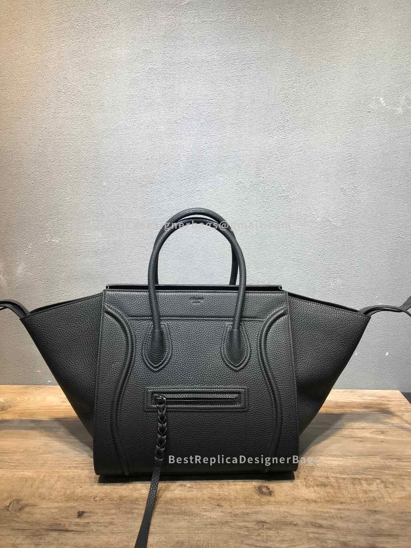 Celine Luggage Phantom Bag In Black Drummed Leather